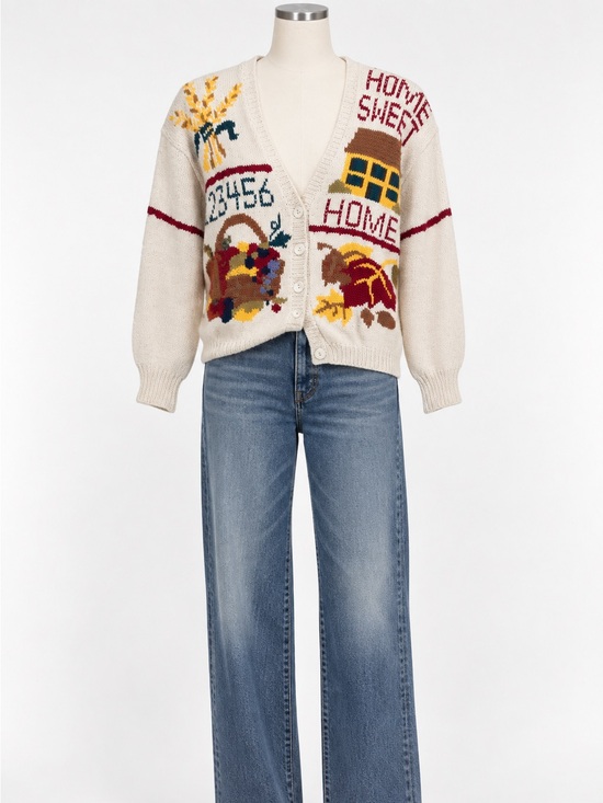 Studio Sweaters - Vintage Knit Sweater Cardigan Teacher Cottage Prairie Fall Thanksgiving Small